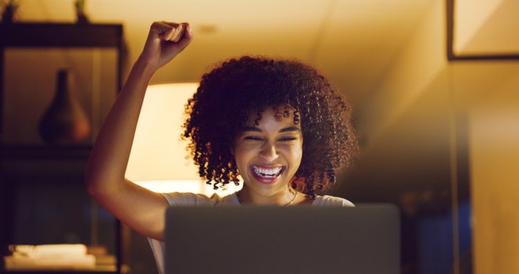 Smiling woman celebrating