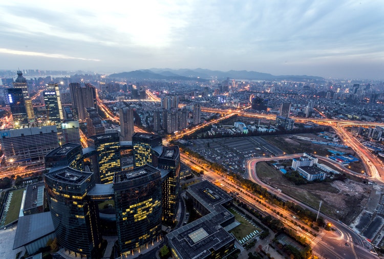 Cityscape of Qianjiang New Town (New CBD district), Hangzhou, China where there are many fast-growing businesses.