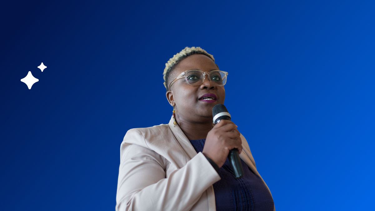 Woman talking with microphone