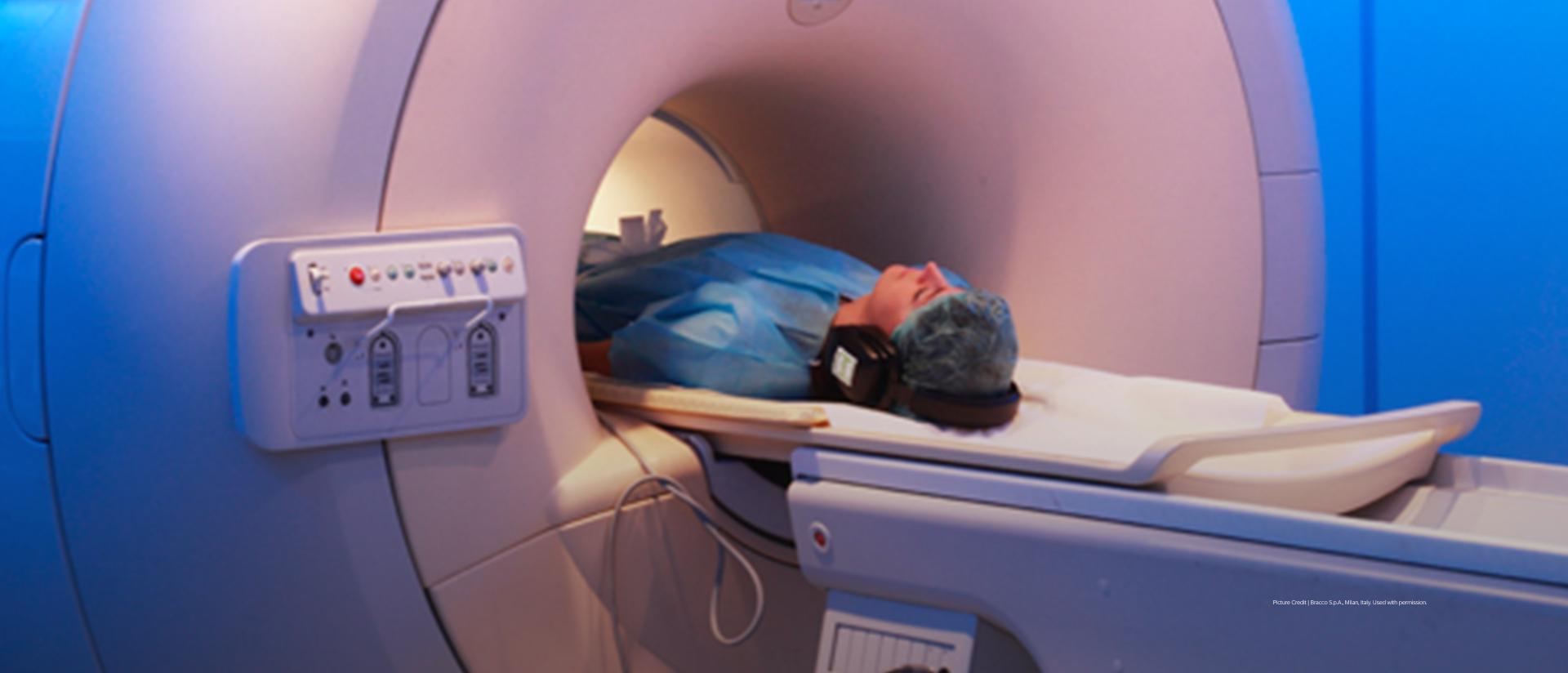 Patient being scanned in an MRI machine