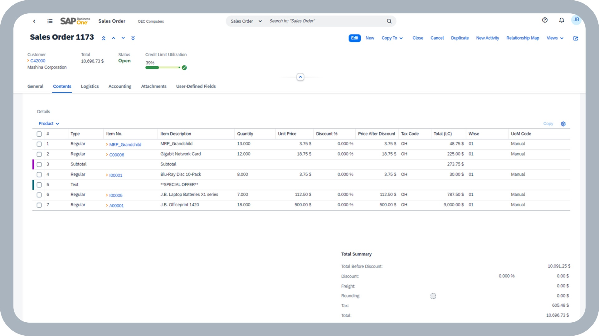 桌面上显示 SAP Business One 的财务功能