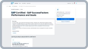 SAP Learning 平台显示“SAP Certified – SAP SuccessFactors Performance and Goals”认证详细信息页面