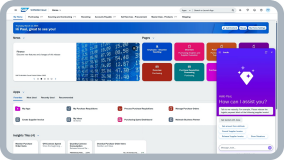 显示 Joule 聊天界面的 SAP S/4HANA Cloud [ERP 云] 主页。  