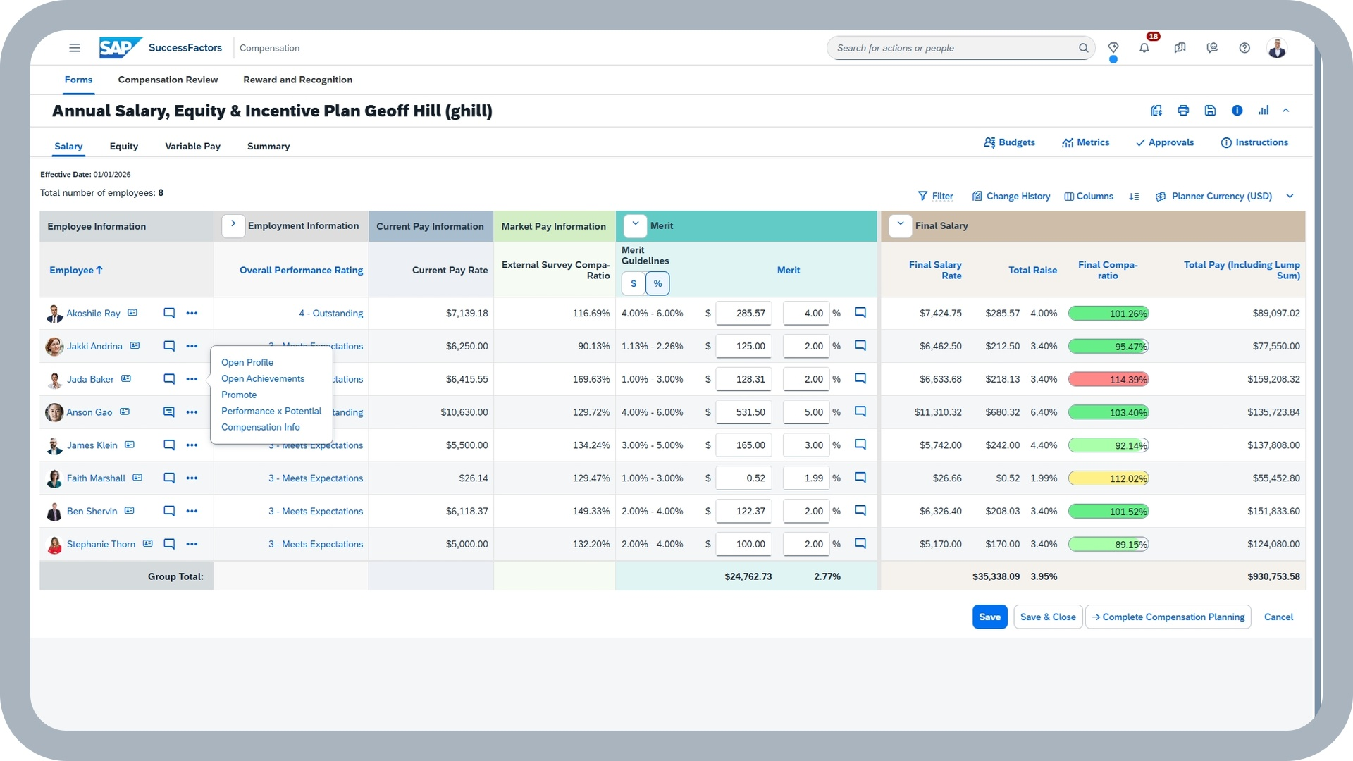 SAP SuccessFactors Compensation 中的员工年薪信息