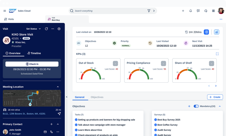 SAP Sales Cloud Version 2, field sales add-on KPIs
