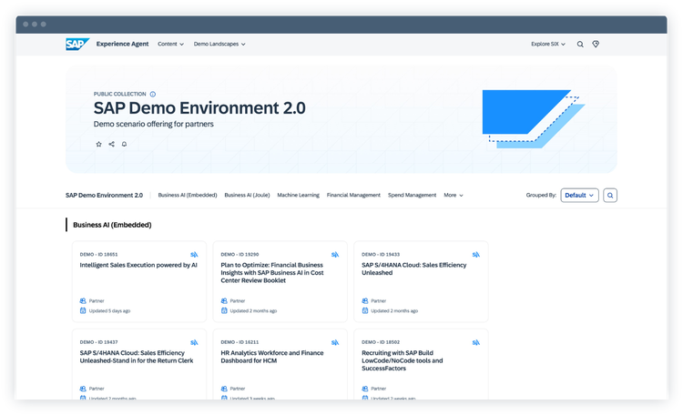 Demo scenarios available for the SAP Demo Environment 2.0 and accessible via SAP Content Discovery