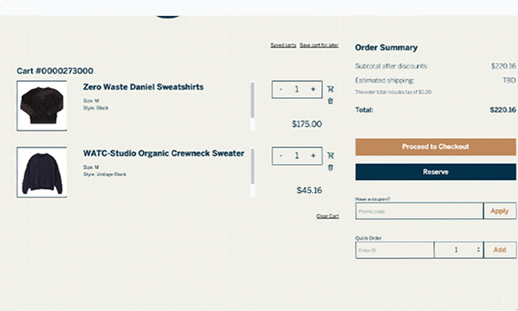 PC is showing the cart page of an eCommerce website