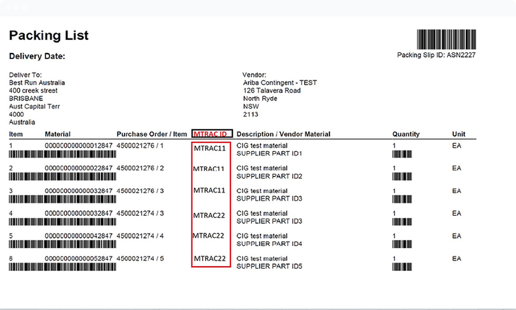 Image is showing Packing List page.