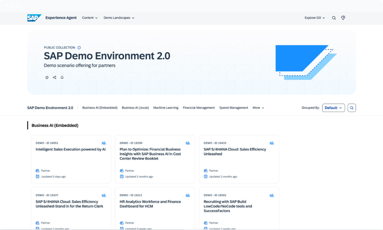 Demo scenarios available for the SAP Demo Environment 2.0, accessible via SAP Content Discovery