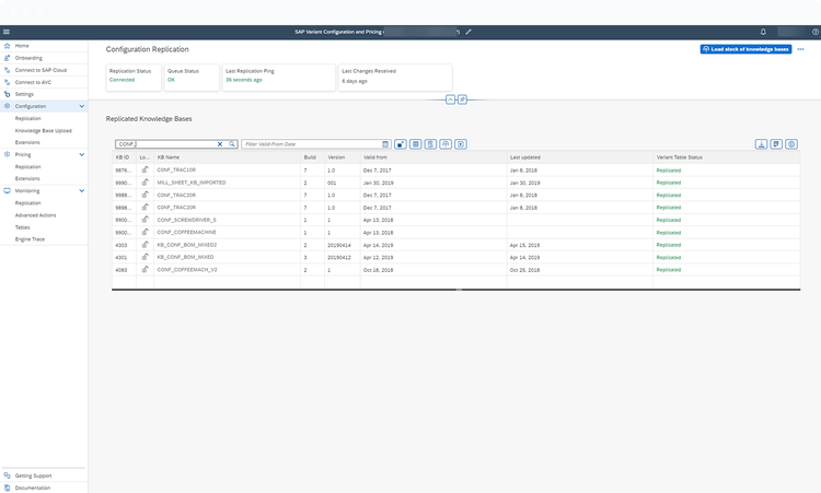 Screenshot of SAP Variant Configuration and Pricing dashboard menu.