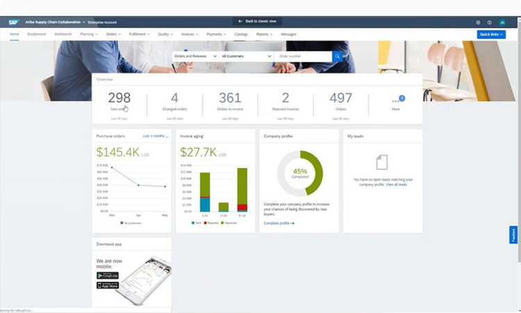 Interface of SAP Ariba Best Practices Center on desktop