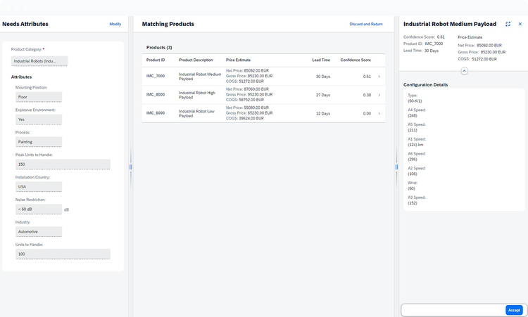Screenshot of SAP Intelligent Product Recommendation