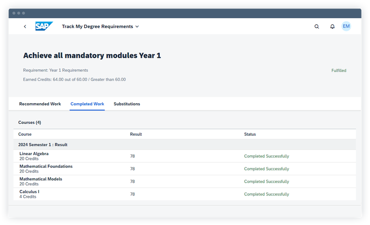 Track personalized academic progress through the program